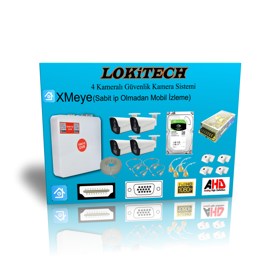 Lokitech 2 MegaPiksel 4 Kameralı Güvenlik Kamerası Seti Dış Mekan Güvenlik Kamerası Paketi LK-GKMS1
