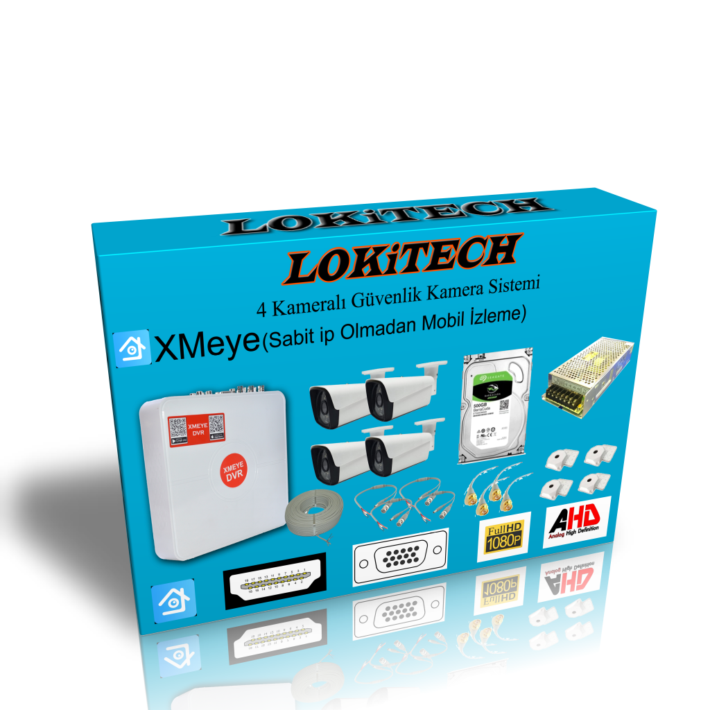 Lokitech 2 MegaPiksel 4 Kameralı Güvenlik Kamerası Seti Dış Mekan Güvenlik Kamerası Paketi LK-GKMS1