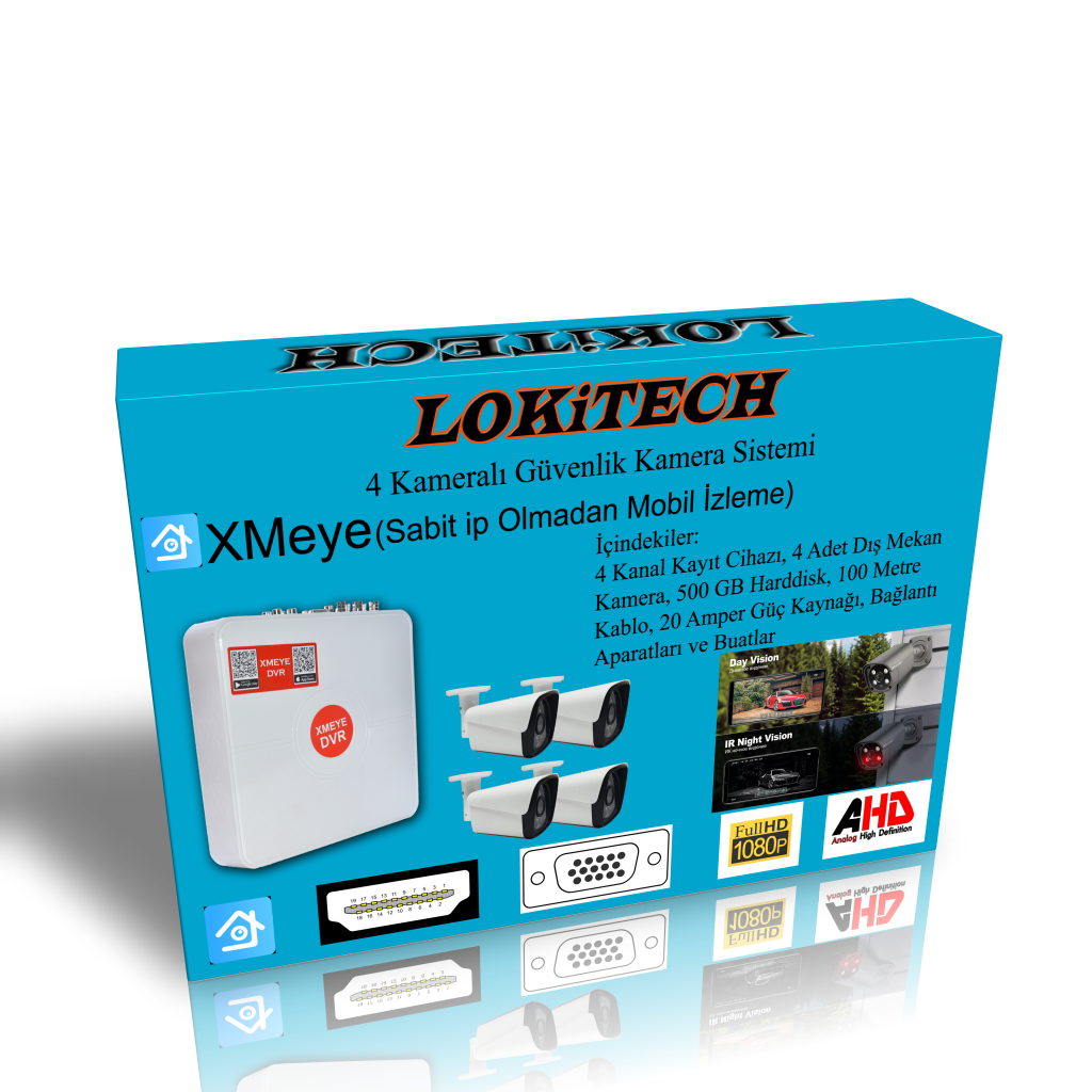 Lokitech 2 MegaPiksel 4 Kameralı Güvenlik Kamerası Seti Dış Mekan Güvenlik Kamerası Paketi LK-GKMS1