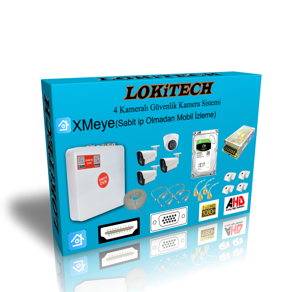 Lokitech 2 MegaPiksel 4 Kameralı Güvenlik Kamerası Seti 3 Dış 1 İç Mekan Güvenlik Kamerası Paketi LK-GKMS2
