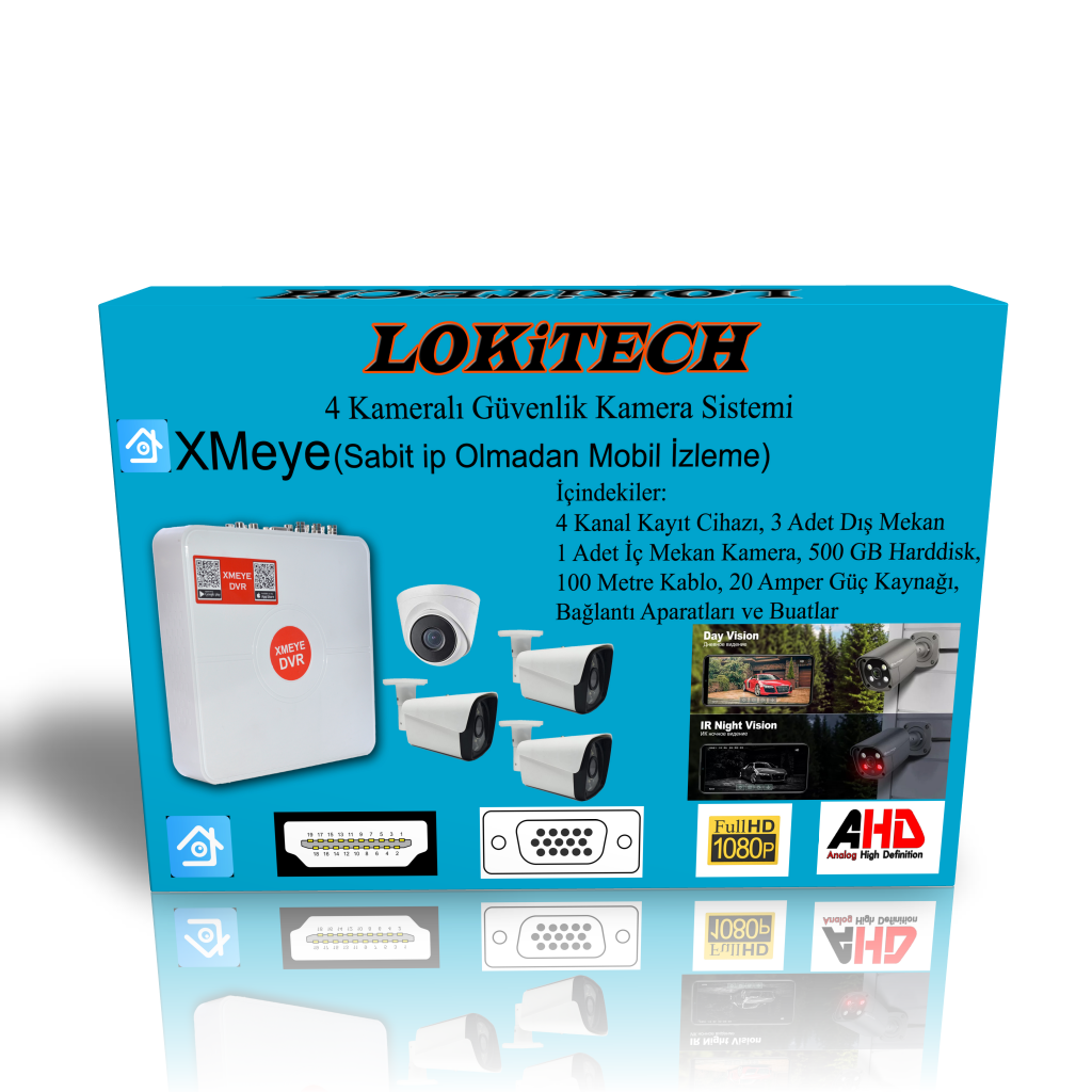 Lokitech 2 MegaPiksel 4 Kameralı Güvenlik Kamerası Seti 3 Dış 1 İç Mekan Güvenlik Kamerası Paketi LK-GKMS2