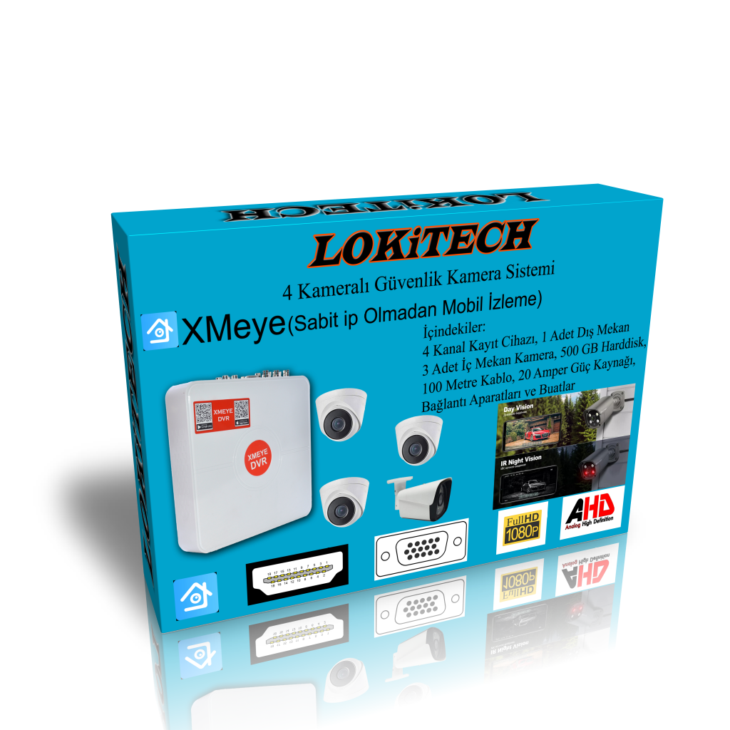 LokiTech 2 Megapiksel 4 Kameralı Güvenlik Kamerası Seti 3 Iç 1 Dış Mekan Güvenlik Kamerası Paketi LK-GKMS4