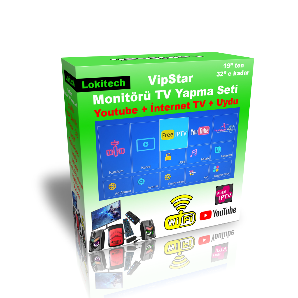 Vipstar Monitörü TV Yapmak İçin Set Wifi Youtube Türksat 5B TKGS