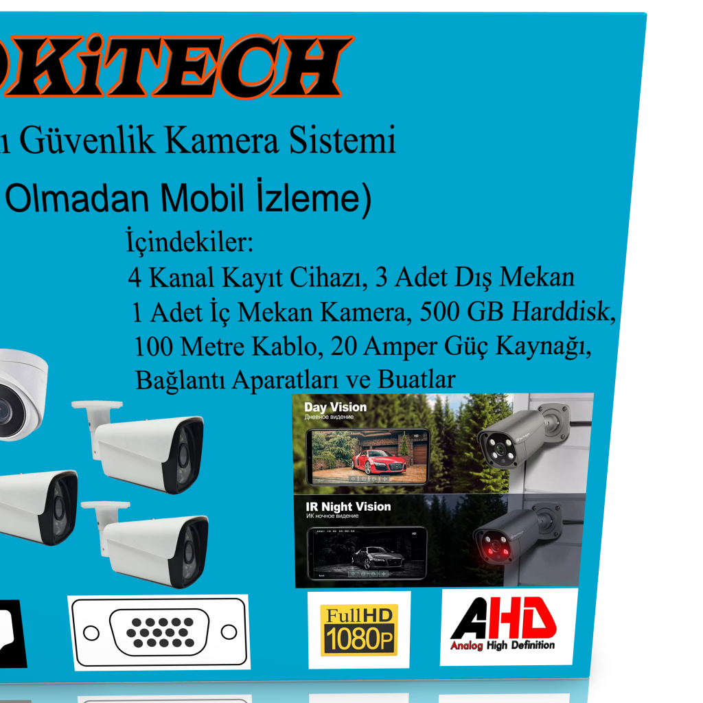 Lokitech 2 MegaPiksel 4 Kameralı Güvenlik Kamerası Seti 3 Dış 1 İç Mekan Güvenlik Kamerası Paketi LK-GKMS2