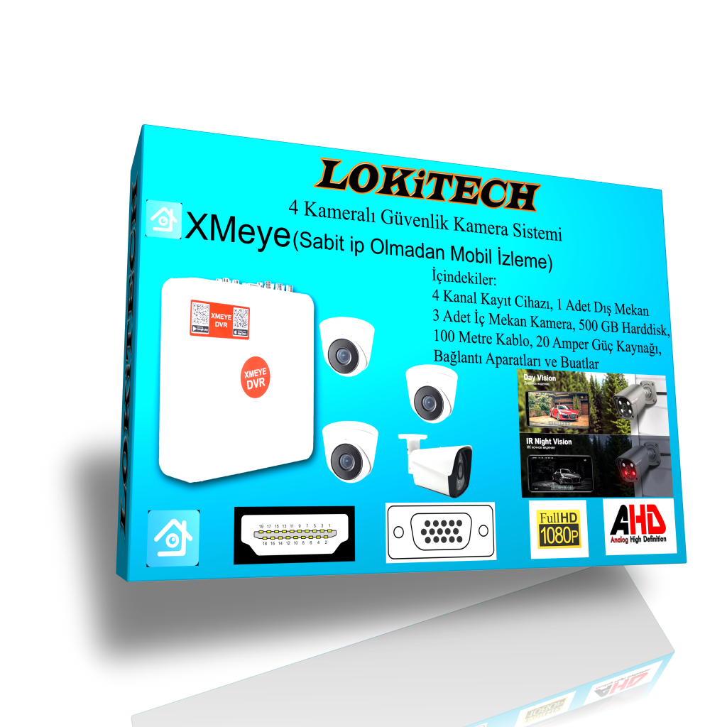 LokiTech 2 Megapiksel 4 Kameralı Güvenlik Kamerası Seti 3 Iç 1 Dış Mekan Güvenlik Kamerası Paketi LK-GKMS4