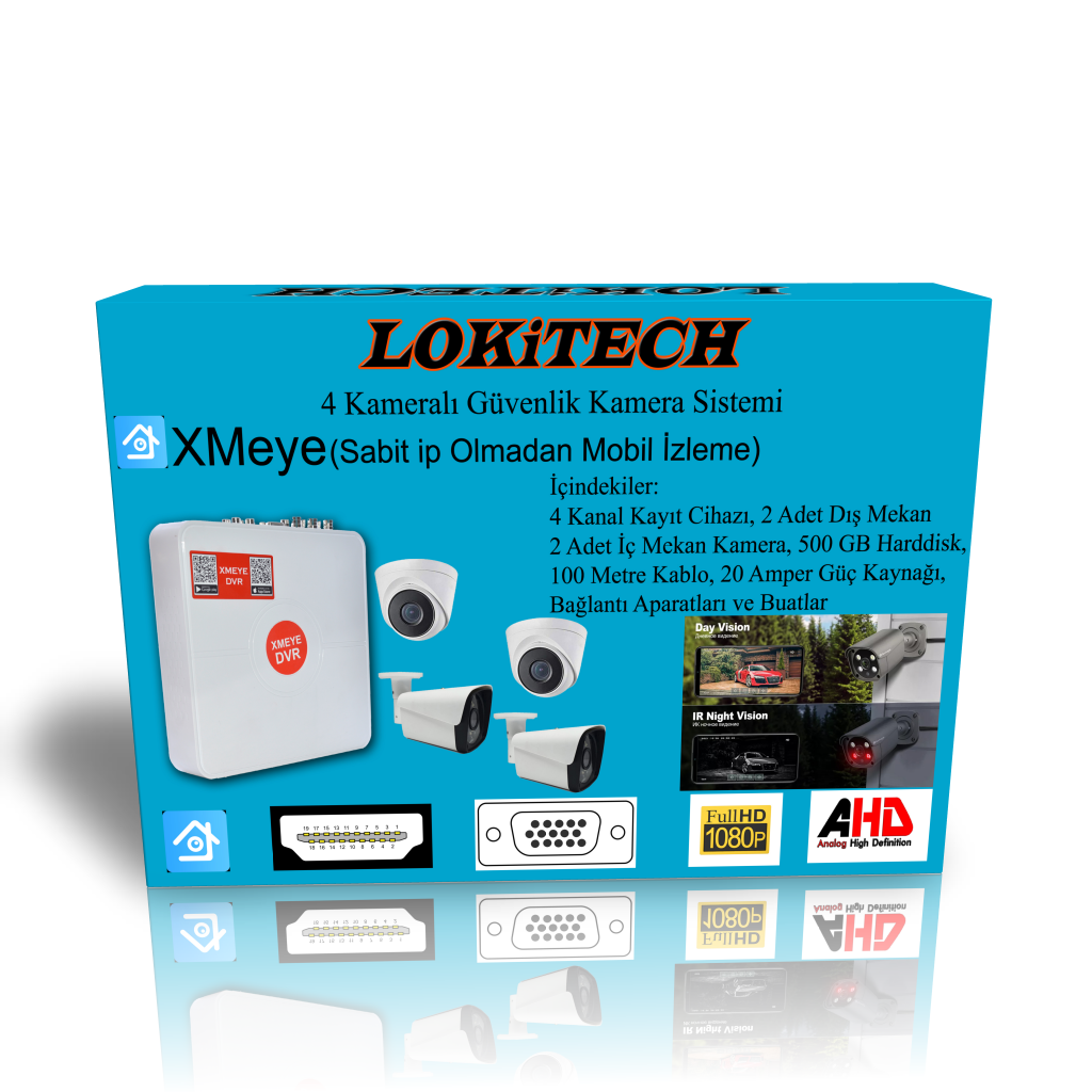 LokiTech 2 Megapiksel 4 Kameralı Güvenlik Kamerası Seti 2 Iç 2 Dış Mekan Güvenlik Kamerası Paketi LK-GKMS3