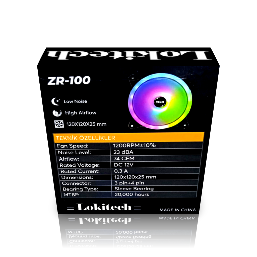 Lokitech Zauss ZR-100 Kasa Fanı 12 CM Rainbow Işıklı Fan 120x120 mm