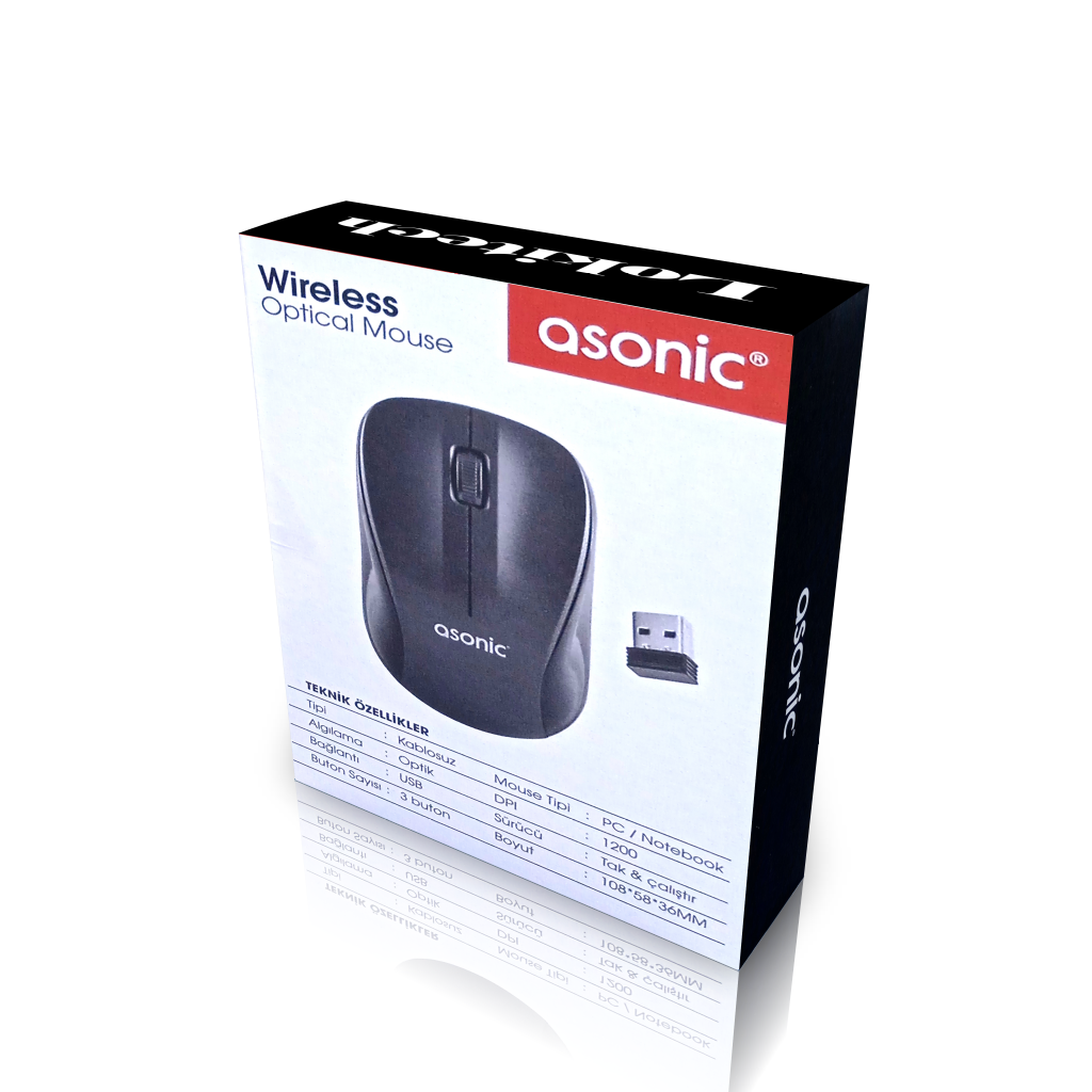 Asonic AS-WM5 Kablosuz Optik Mouse Siyah Wireless Mouse