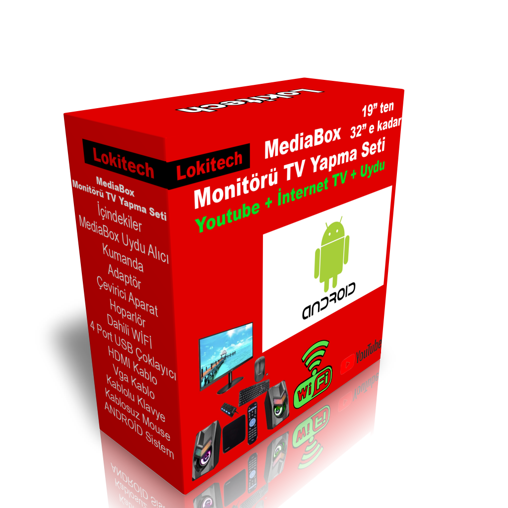 MediaBox Monitörü TV Yapmak İçin Set Anroid Wifi Youtube Türksat 5B TKGS