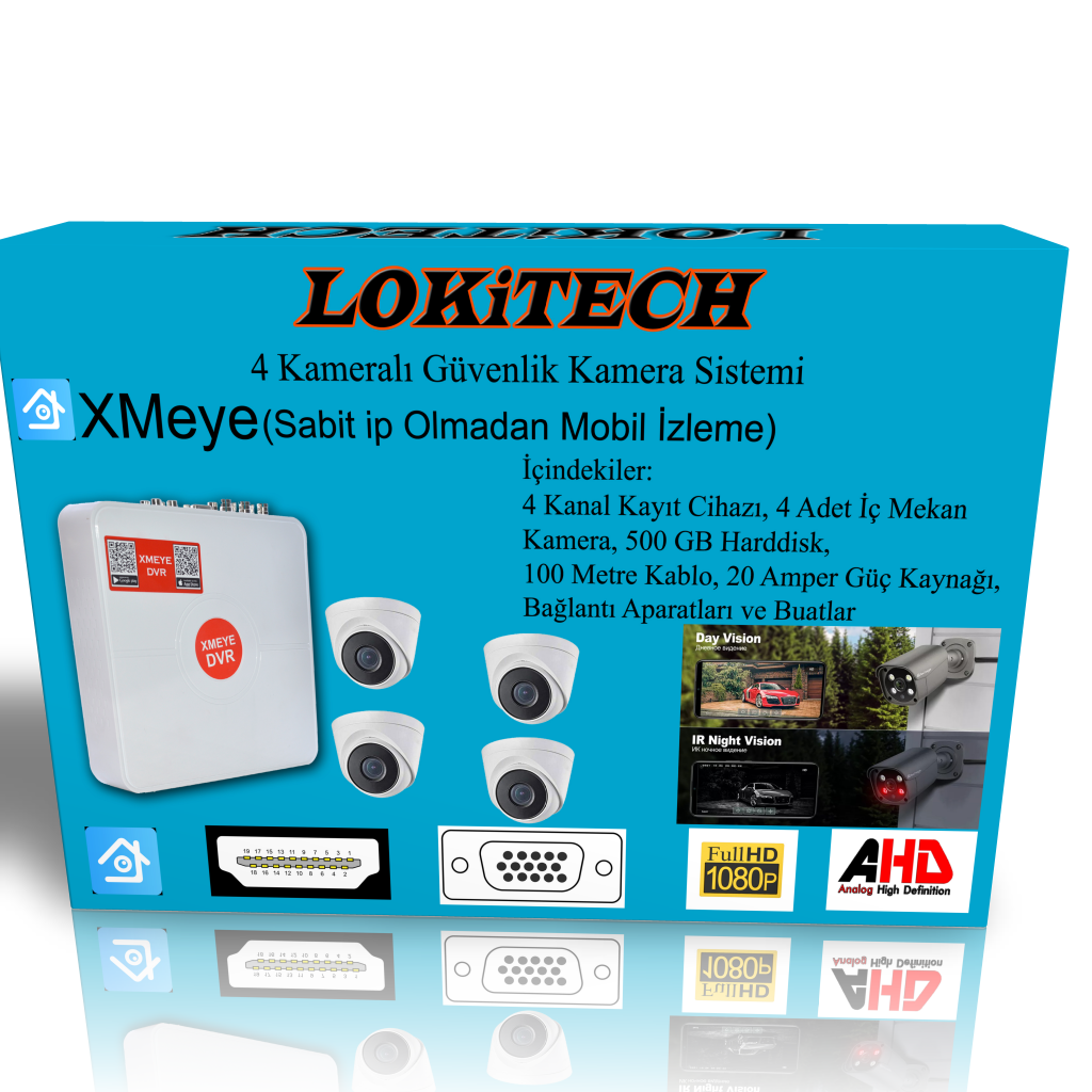 LokiTech 2 Megapiksel 4 Kameralı Güvenlik Kamerası Seti 4 Iç Mekan Güvenlik Kamerası Paketi LK-GKMS5
