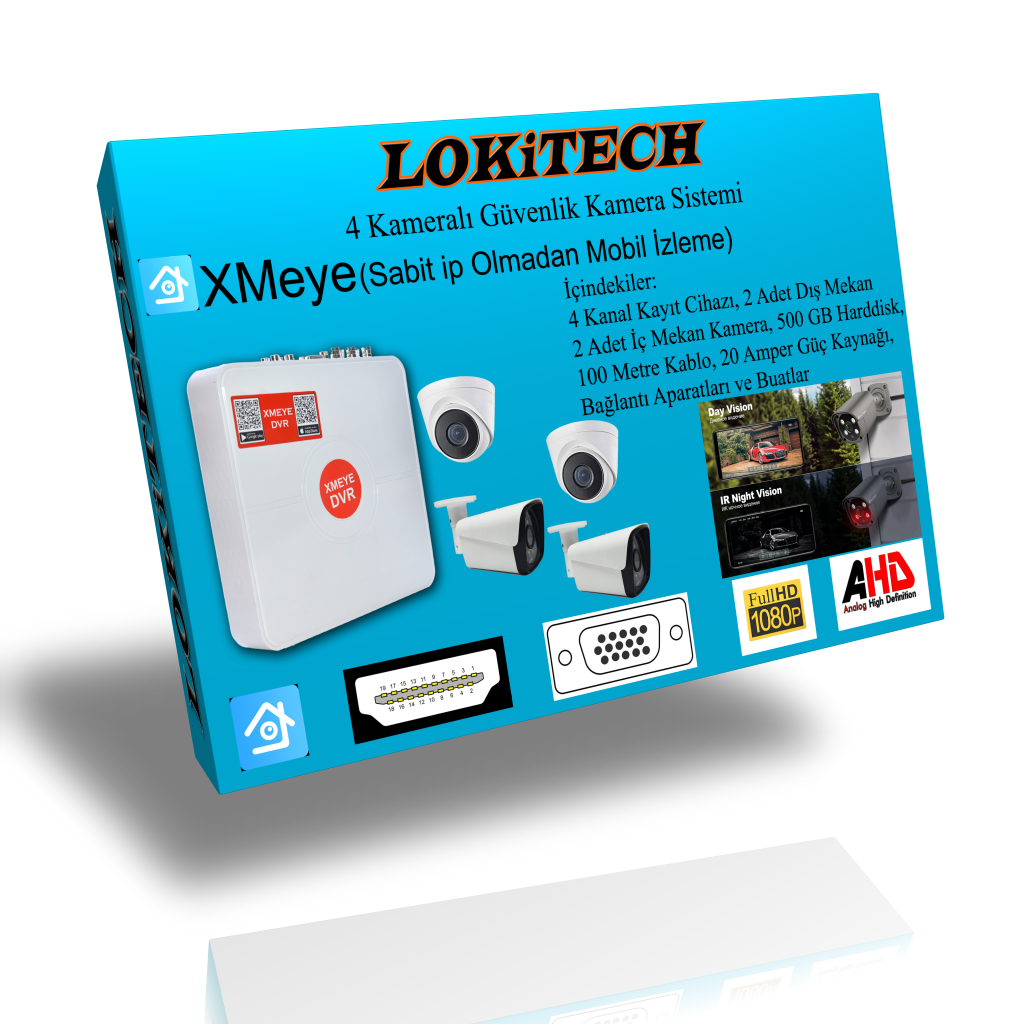 LokiTech 2 Megapiksel 4 Kameralı Güvenlik Kamerası Seti 2 Iç 2 Dış Mekan Güvenlik Kamerası Paketi LK-GKMS3