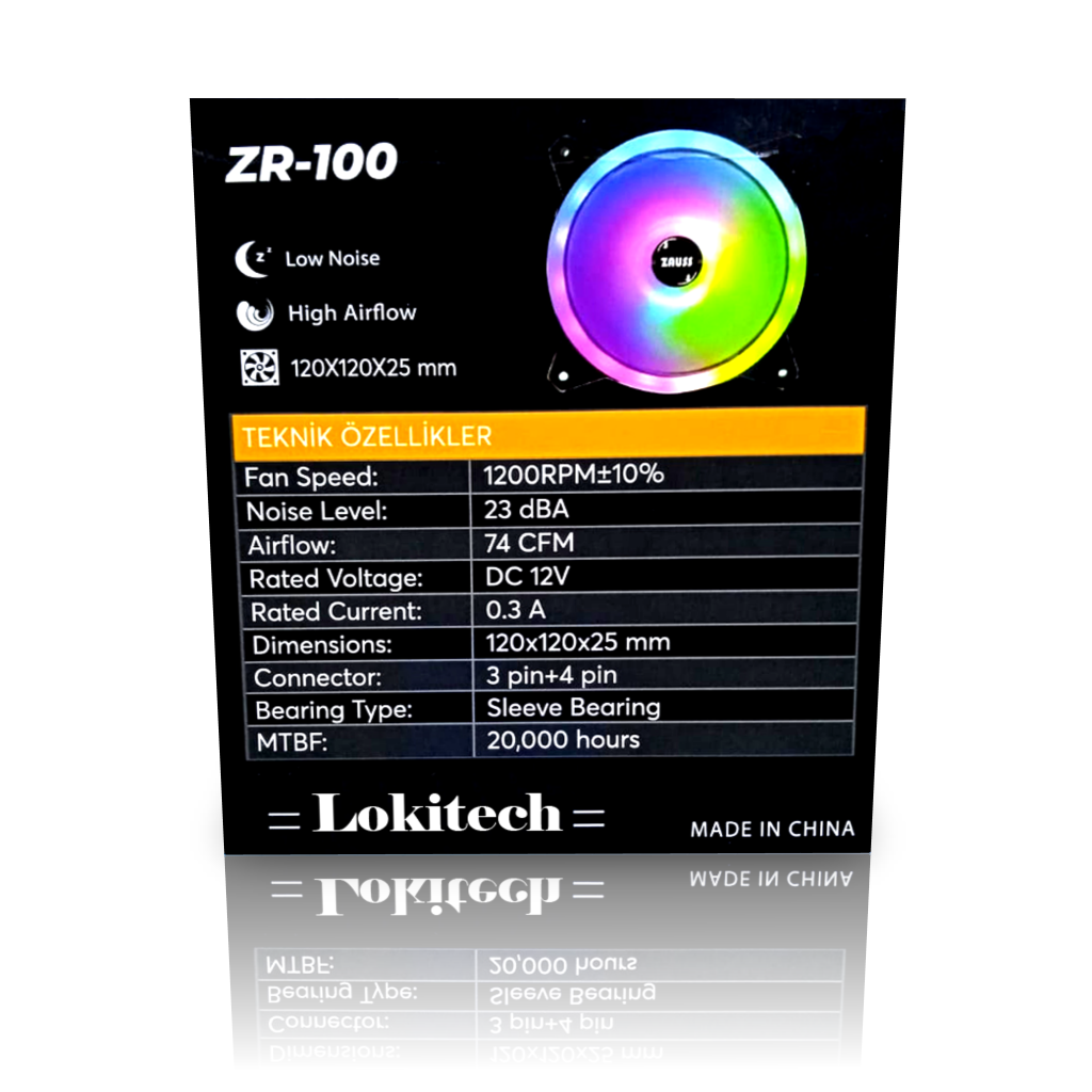 Lokitech Zauss ZR-100 Kasa Fanı 12 CM Rainbow Işıklı Fan 120x120 mm