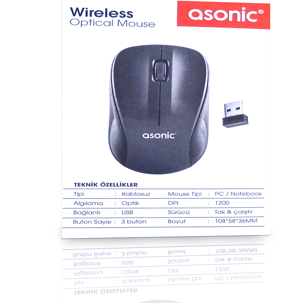 Asonic AS-WM5 Kablosuz Optik Mouse Siyah Wireless Mouse