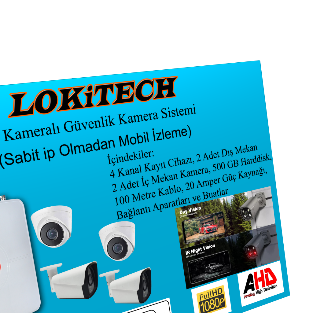 LokiTech 2 Megapiksel 4 Kameralı Güvenlik Kamerası Seti 2 Iç 2 Dış Mekan Güvenlik Kamerası Paketi LK-GKMS3