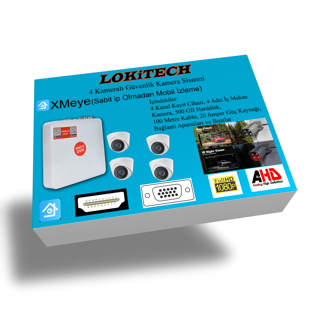 LokiTech 2 Megapiksel 4 Kameralı Güvenlik Kamerası Seti 4 Iç Mekan Güvenlik Kamerası Paketi LK-GKMS5