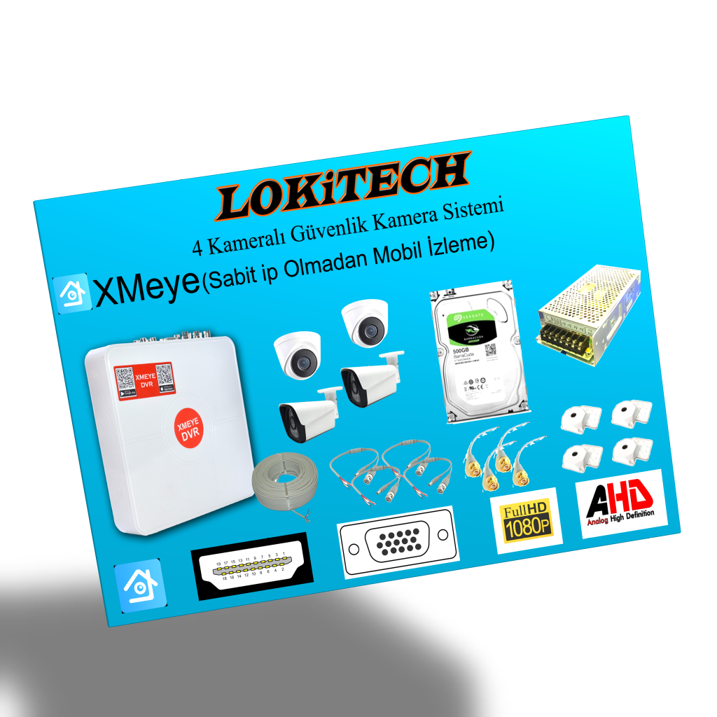 LokiTech 2 Megapiksel 4 Kameralı Güvenlik Kamerası Seti 2 Iç 2 Dış Mekan Güvenlik Kamerası Paketi LK-GKMS3