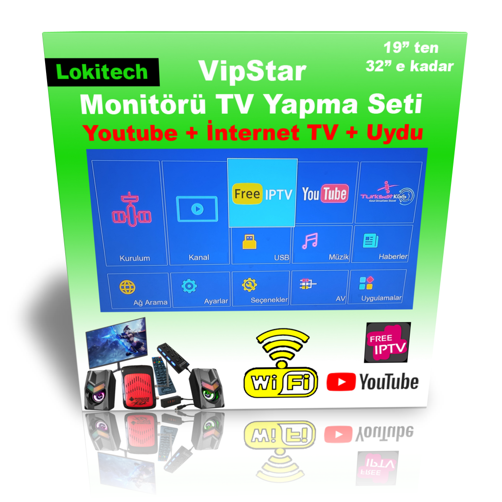 Vipstar Monitörü TV Yapmak İçin Set Wifi Youtube Türksat 5B TKGS