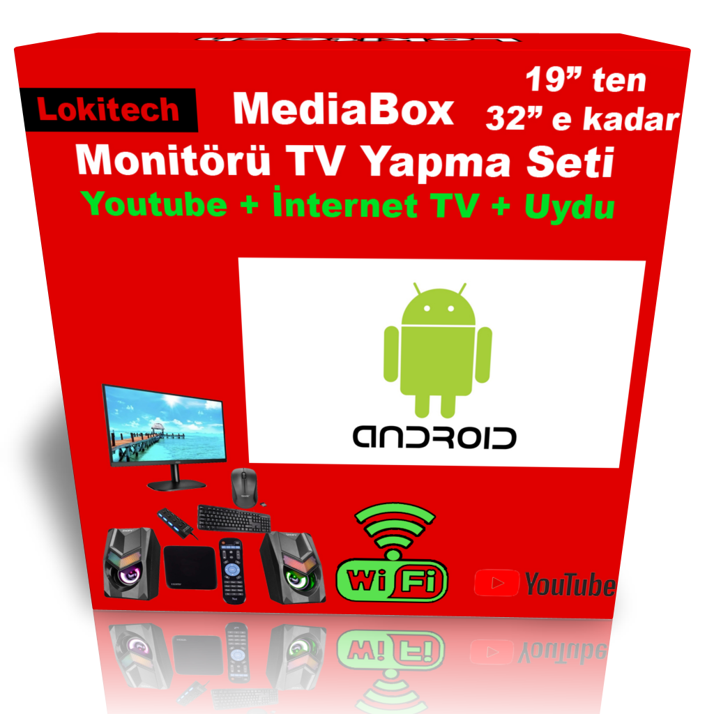 MediaBox Monitörü TV Yapmak İçin Set Anroid Wifi Youtube Türksat 5B TKGS