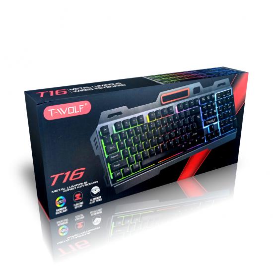 T-Wolf T16 Metal Kasa Işıklı Oyuncu Klavyesi USB Klavye Gaming Klavye