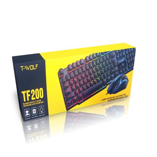 T-Wolf TF200 Işıklı Oyuncu Klavye Mouse Set USB Klavye Gaming Klavye Mouse Seti